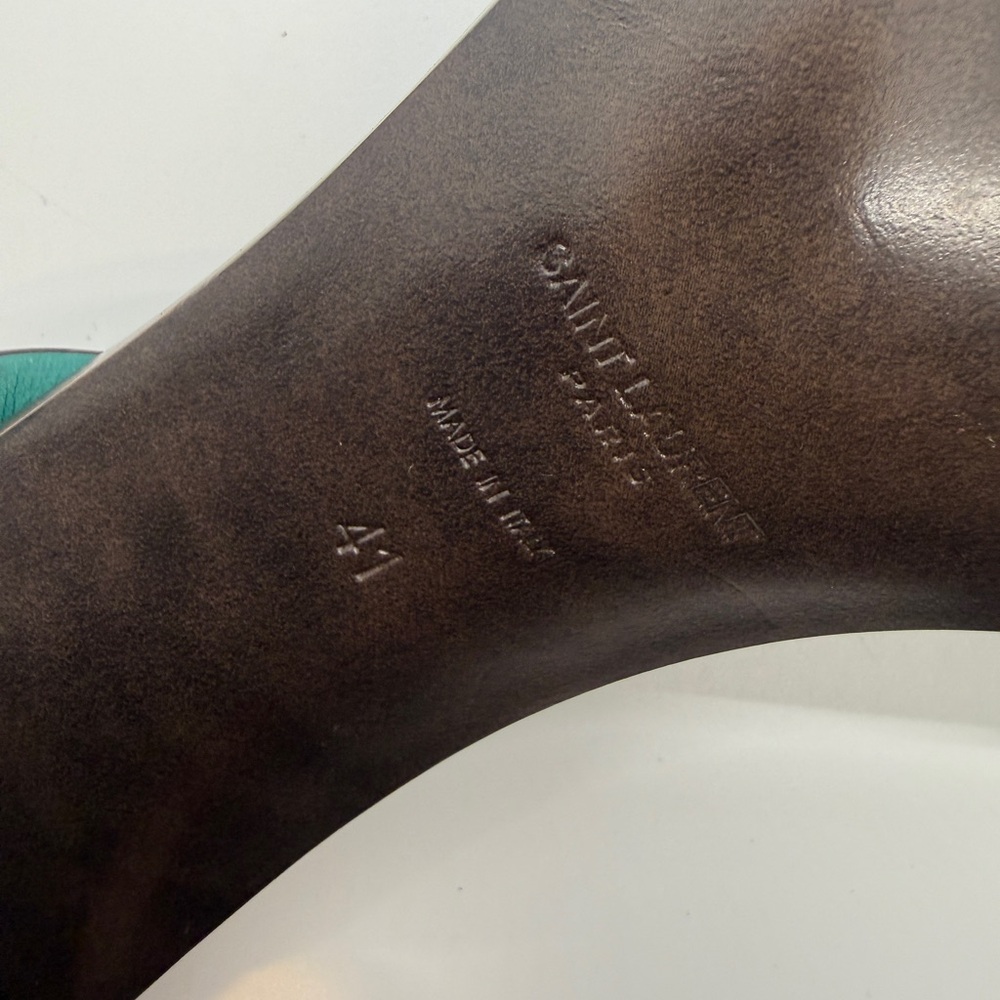 Saint Laurent Teal and Brown Heeled Sandals - Picture 6 of 8